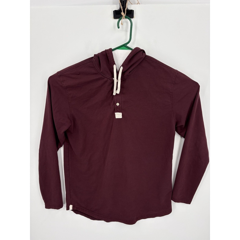BYLT Drop Cut Hooded Henley Men's Large Burgundy Pullover Shirt, Stretch, NICE!